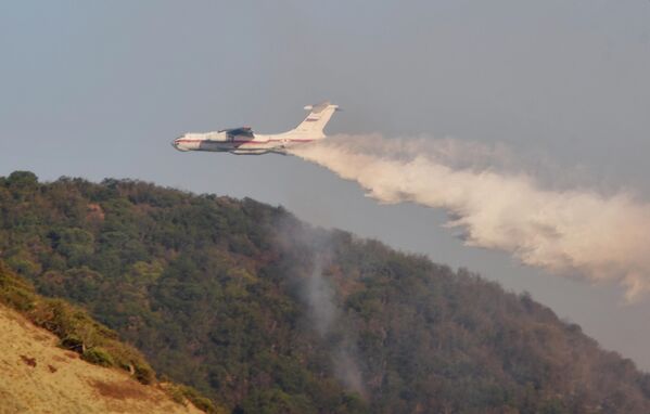 Самолет Ил-76ТДП Михаил Водопьянов МЧС России во время тушения лесных пожаров в заповеднике Утриш недалеко от Анапы Самолет Ил-76ТДП Михаил Водопьянов МЧС России во время тушения лесных пожаров в заповеднике Утриш недалеко от Анапы