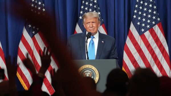Президент США Дональд Трамп выступает на съезде Республиканской партии США Президент США Дональд Трамп выступает на съезде Республиканской партии США