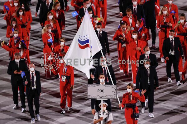 Сборная России на церемонии открытия Олимпийских игр в Токио. Сборная России на церемонии открытия Олимпийских игр в Токио.