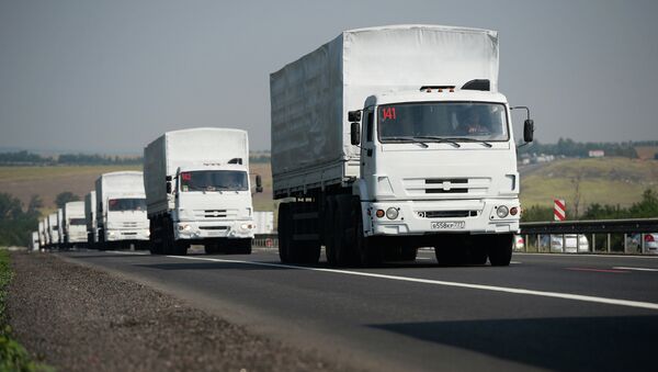 Конвой с российской гуманитарной помощью Украине продолжает движение Конвой с российской гуманитарной помощью Украине продолжает движение