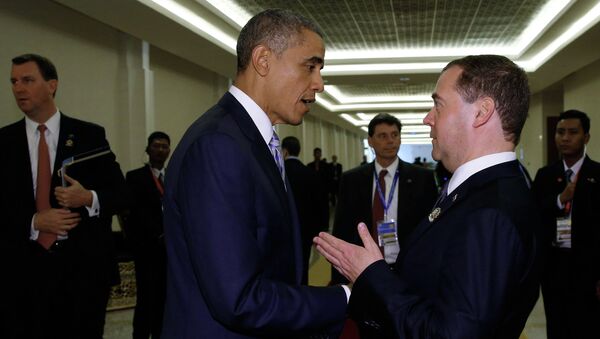 Председатель правительства РФ Дмитрий Медведев и президент США Барак Обама Председатель правительства РФ Дмитрий Медведев и президент США Барак Обама