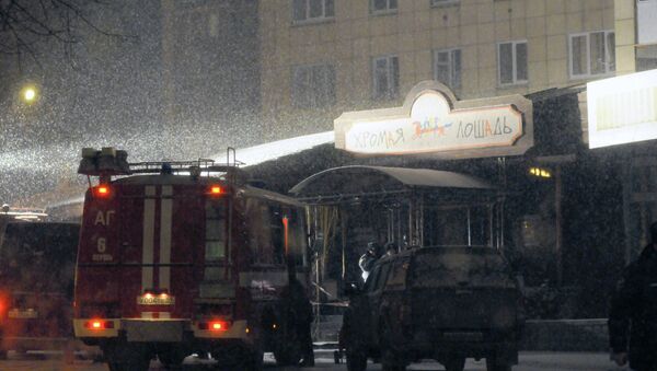 Ночной клуб Хромая лошадь в Перми после пожара. Архивное фото Ночной клуб Хромая лошадь в Перми после пожара. Архивное фото