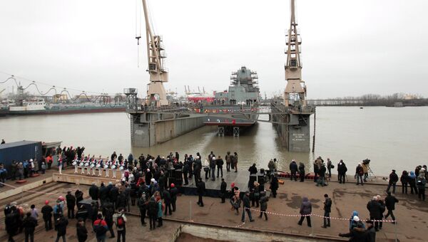 Спуск на воду фрегата Адмирал флота Касатонов в Санкт-Петербурге Спуск на воду фрегата Адмирал флота Касатонов в Санкт-Петербурге