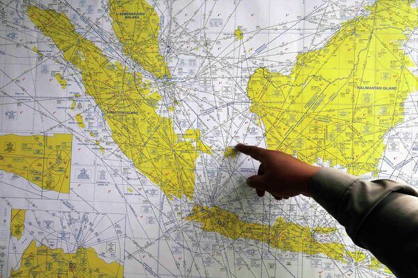 Карта с предпологаемым местом исчезновения рейса QZ8501 компании Air Asia Карта с предпологаемым местом исчезновения рейса QZ8501 компании Air Asia
