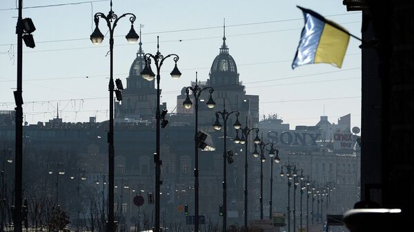 Вид на улицу Крещатик в Киеве, Украина. Архивное фото Вид на улицу Крещатик в Киеве, Украина. Архивное фото
