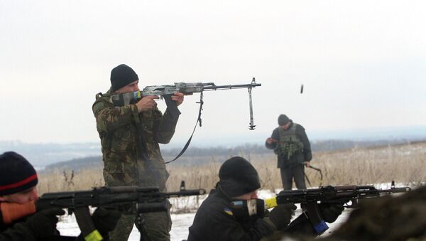 Украинские военные ведут обстрел позиций ополченцев около Лисичанска, Луганская область. 29 января 2015. Архивное фото Украинские военные ведут обстрел позиций ополченцев около Лисичанска, Луганская область. 29 января 2015. Архивное фото