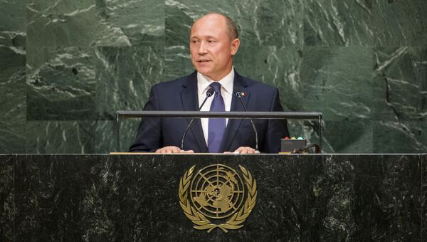 Премьер-министр Молдавии Валерий Стрелец выступает на Генассамблее ООН. Архивное фото Премьер-министр Молдавии Валерий Стрелец выступает на Генассамблее ООН. Архивное фото