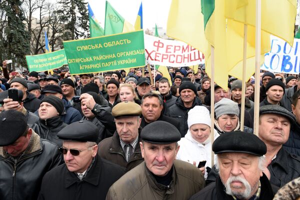 Участник акции протеста у здания Верховной рады в Киеве, которую проводят аграрии Участник акции протеста у здания Верховной рады в Киеве, которую проводят аграрии