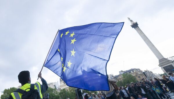 Сторонники членства в Евросоюзе во время митинга на Трафальгарской площади. Архивное фото Сторонники членства в Евросоюзе во время митинга на Трафальгарской площади. Архивное фото