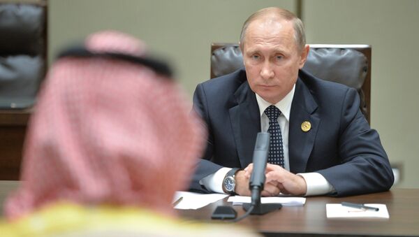 4 сентября 2016. Президент РФ Владимир Путин и заместитель наследного принца королевства Саудовская Аравия Мухаммад бин Салман Аль Саудом в Ханчжоу 4 сентября 2016. Президент РФ Владимир Путин и заместитель наследного принца королевства Саудовская Аравия Мухаммад бин Салман Аль Саудом в Ханчжоу