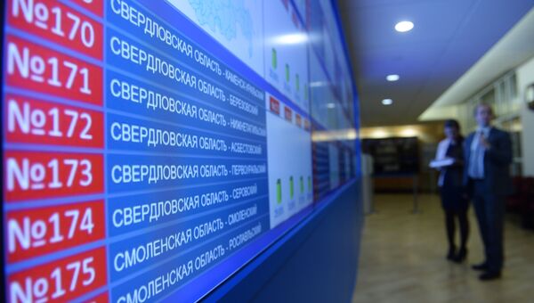 Информационные экраны в Центральной избирательной комиссии в единый день голосования Информационные экраны в Центральной избирательной комиссии в единый день голосования