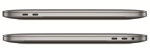 Торцы ноутбука Apple MacBook Pro с разъемами Thunderbolt 3 формата USB Type-C Торцы ноутбука Apple MacBook Pro с разъемами Thunderbolt 3 формата USB Type-C