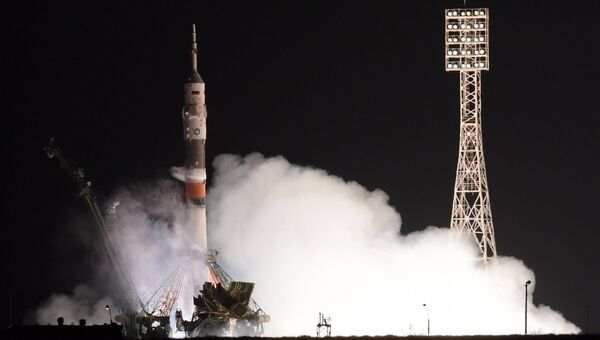 Пуск ракеты-носителя Союз-ФГ с пилотируемым кораблем Союз МС-03 с космодрома Байконур Пуск ракеты-носителя Союз-ФГ с пилотируемым кораблем Союз МС-03 с космодрома Байконур