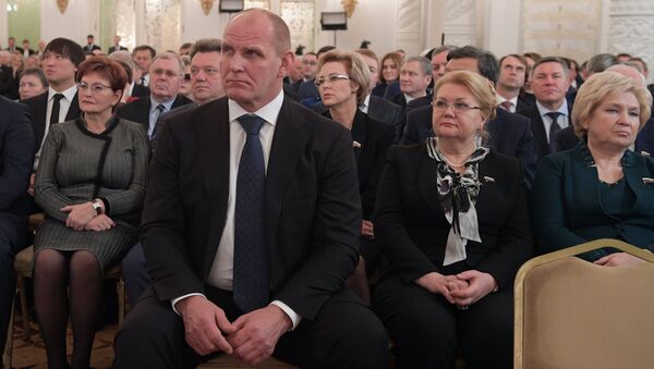 Депутат Государственной Думы РФ Александр Карелин во время ежегодного послания президента РФ Владимира Путина Федеральному Собранию в Кремле Депутат Государственной Думы РФ Александр Карелин во время ежегодного послания президента РФ Владимира Путина Федеральному Собранию в Кремле
