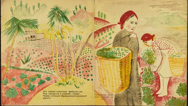 Разворот книги Чай из коллекции советских детских книг, выложенной Принстонским университетом Разворот книги Чай из коллекции советских детских книг, выложенной Принстонским университетом