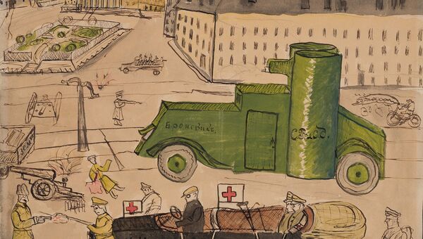 Детский рисунок Бой на Театральной площади. 1917 год Детский рисунок Бой на Театральной площади. 1917 год