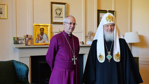 Встреча патриарха Кирилла и архиепископа Кентерберийского Джастина Уэлби. Архивное фото Встреча патриарха Кирилла и архиепископа Кентерберийского Джастина Уэлби. Архивное фото
