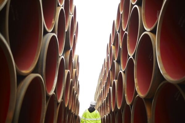 Трубы для строительства газопровода Северный поток - 2 на заводе в Котке Трубы для строительства газопровода Северный поток - 2 на заводе в Котке