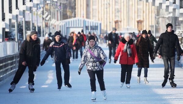 Жители Москвы и гости столицы на льду катка на ВДНХ Жители Москвы и гости столицы на льду катка на ВДНХ