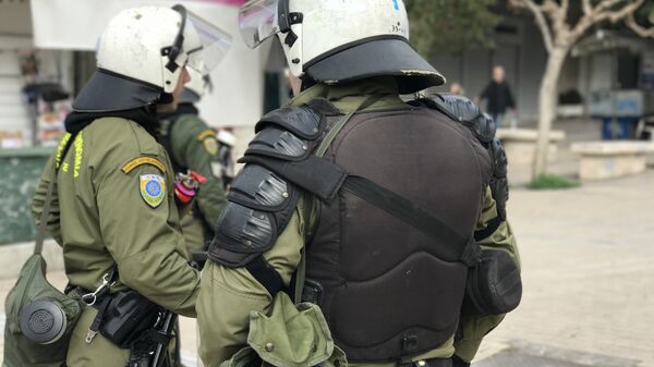 Спецназ на митинге в Афинах, Греция. 4 февраля 2018
