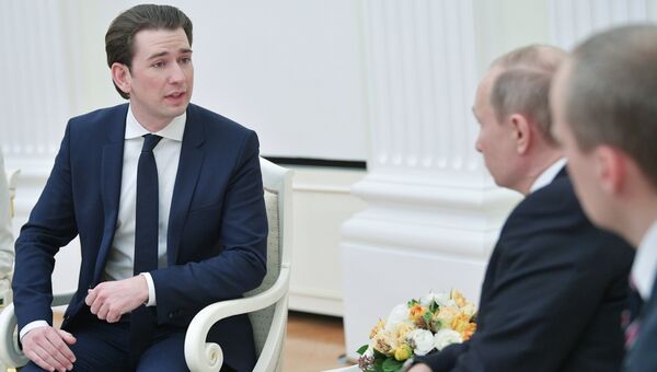 Канцлер Австрии Себастьян Курц во время встречи с президентом РФ Владимиром Путиным. 28 февраля 2018 Канцлер Австрии Себастьян Курц во время встречи с президентом РФ Владимиром Путиным. 28 февраля 2018
