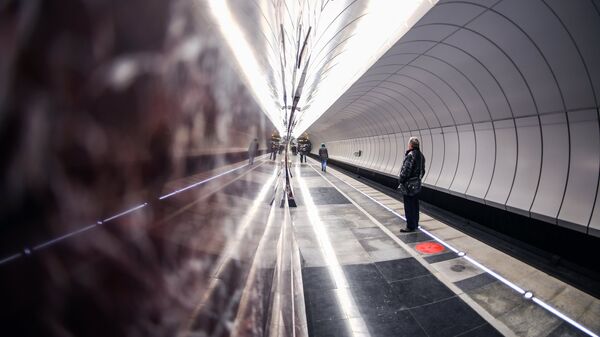 Пассажиры на станции метро Московского метрополитена Пассажиры на станции метро Московского метрополитена