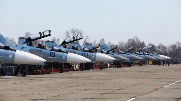 Многоцелевые истребители Су-30 и Су-35 на соревнованиях военных летчиков Авиадартс-2018 Многоцелевые истребители Су-30 и Су-35 на соревнованиях военных летчиков Авиадартс-2018