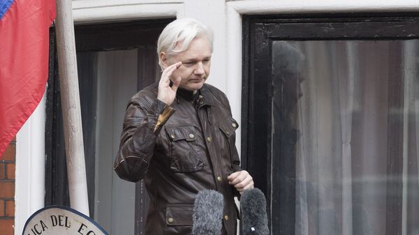 Сооснователь WikiLeaks Джулиан Ассанж на балконе здания посольства Эквадора в Лондоне. Архивное фото Сооснователь WikiLeaks Джулиан Ассанж на балконе здания посольства Эквадора в Лондоне. Архивное фото