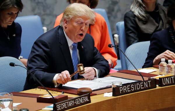 Президент США Дональд Трамп во время заседания Генассамблеи ООН в Нью-Йорке Президент США Дональд Трамп во время заседания Генассамблеи ООН в Нью-Йорке