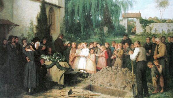 Репродукция картины Альберта Анкера Похороны ребенка , (1863) Репродукция картины Альберта Анкера Похороны ребенка , (1863)