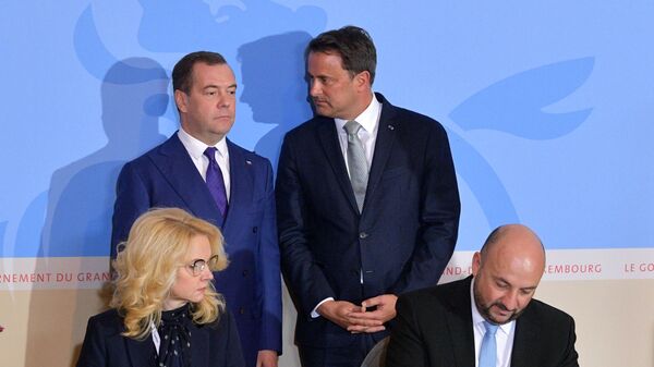 На церемонии подписания совместной декларации правительства Российской Федерации и правительства Великого Герцогства Люксембург о сотрудничестве в области модернизации экономик. 6 марта 2019 На церемонии подписания совместной декларации правительства Российской Федерации и правительства Великого Герцогства Люксембург о сотрудничестве в области модернизации экономик. 6 марта 2019