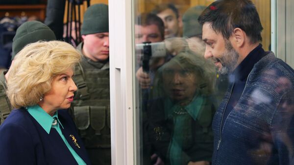Уполномоченный по правам человека в РФ Татьяна Москалькова и руководитель портала РИА Новости Украина Кирилл Вышинский на заседании Верховного суда Украины. 20 марта 2019 Уполномоченный по правам человека в РФ Татьяна Москалькова и руководитель портала РИА Новости Украина Кирилл Вышинский на заседании Верховного суда Украины. 20 марта 2019