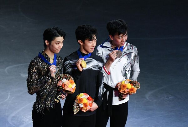 Юдзуру Ханю, Натан Чен и Винсент Чжоу (слева направо)