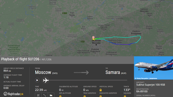 Информация о рейсе SU1206 Москва — Самара на сайте Flightradar