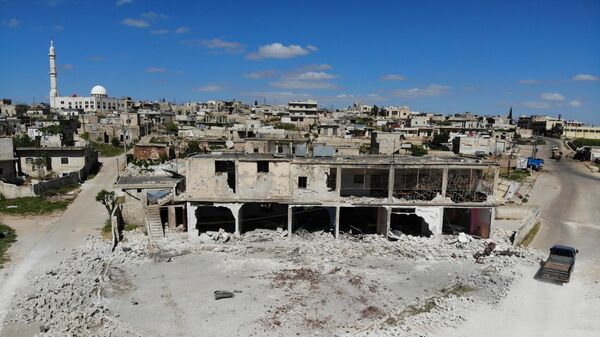 Panorama of the village of Kansfra in the province of Idlib, Syria.  May 8, 2019