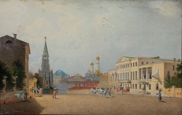 В. Садовников. Вид в сторону Кремля от дома Талызиных на Воздвиженке. 1830-е гг В. Садовников. Вид в сторону Кремля от дома Талызиных на Воздвиженке. 1830-е гг