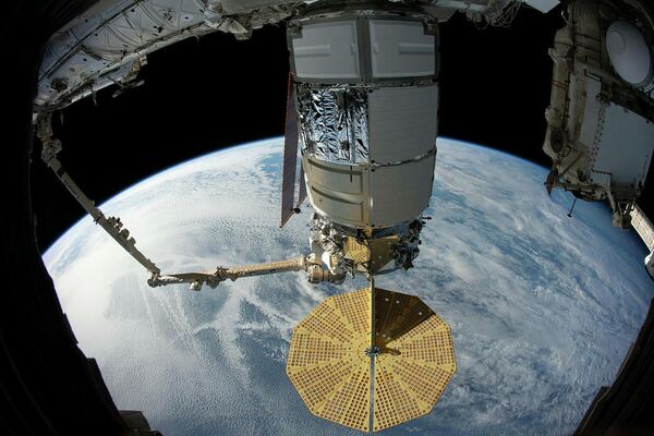 Американский космический грузовой корабль Cygnus захвачен роботизированной рукой Канадарм2 Американский космический грузовой корабль Cygnus захвачен роботизированной рукой Канадарм2