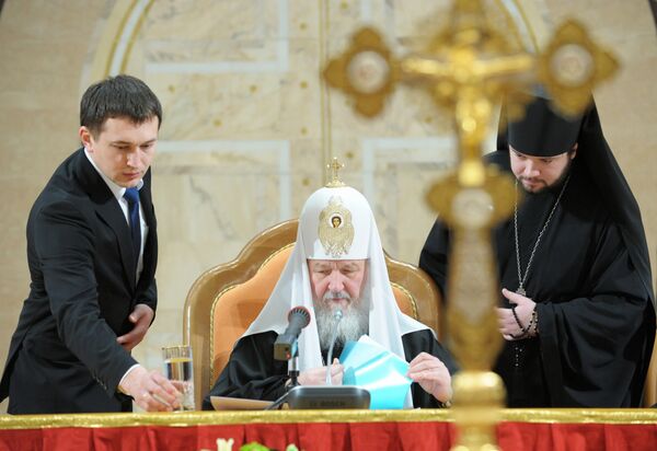 Патриарх Московский и всея Руси Кирилл перед началом открытия Архиерейского Собора Русской Православной Церкви Патриарх Московский и всея Руси Кирилл перед началом открытия Архиерейского Собора Русской Православной Церкви