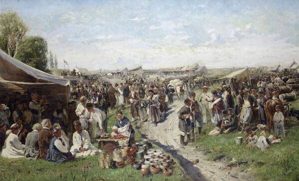 В. Маковский. Ярмарка (Малороссия), 1885 год (холст, масло 113х 180 см) В. Маковский. Ярмарка (Малороссия), 1885 год (холст, масло 113х 180 см)
