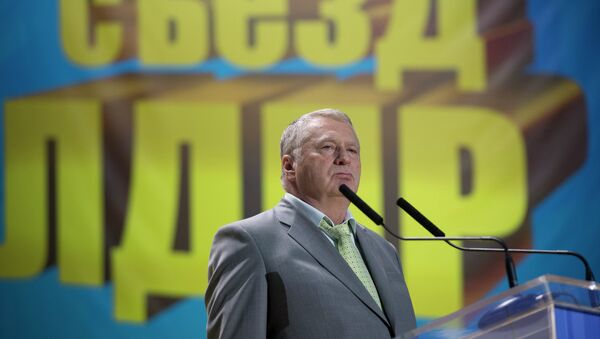 Лидер ЛДПР Владимир Жириновский на съезде партии ЛДПР, архивное фото Лидер ЛДПР Владимир Жириновский на съезде партии ЛДПР, архивное фото