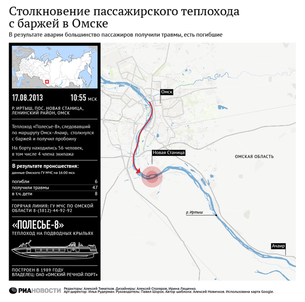 Столкновение пассажирского теплохода с баржей в Омске Столкновение пассажирского теплохода с баржей в Омске