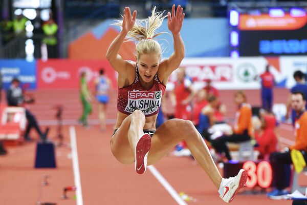Дарья Клишина, единственная представительница России на чемпионате Европы по легкой атлетике в помещении, который проходит в Белграде, во время квалификации соревнований по прыжкам в длину Дарья Клишина, единственная представительница России на чемпионате Европы по легкой атлетике в помещении, который проходит в Белграде, во время квалификации соревнований по прыжкам в длину