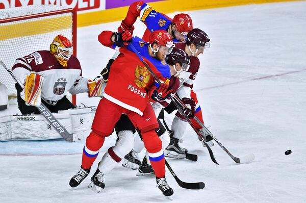 Игровой момент матча Россия - Латвия Игровой момент матча Россия - Латвия